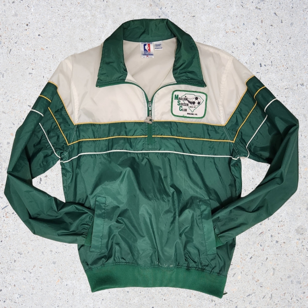 Vintage 80's Starter Varsity Jacket Green Yellow White Medium